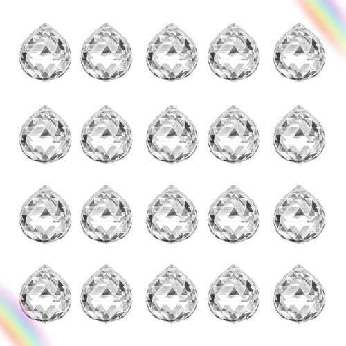 Cristallo Acchiappasole 20 Pz Palline di Cristallo Trasparento per Incatenare Arcobaleno Cristalli Pendenti per Finestre, Regali per Donne e Ragazze 20mm