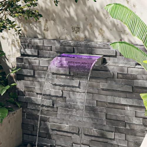 ShGaxin Fuente Cascada conRGB Acero Inoxidable 45 cm, Cascadas para Piscinas, Fuente Piscina, Fuente Jardin, Estanque Jardin, Fuente Cascada, Cascada Estanque - SPU:151409