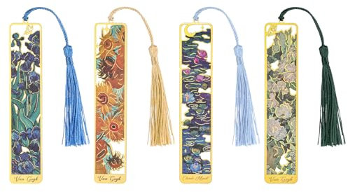 4 Stück Metall Vintage Lesezeichen,Mabor Ölgemälde Quasten Lesezeichen Buch Zubehör Blumen Bookmark für Bücherliebhaber Studenten Lehrer