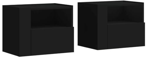 vidaXL Wand Nachttisch 2 STK., Nachtschrank mit Stauraum Wandmontage, Nachtkommode Hängend, Nachtkonsole Wandschrank für Schlafzimmer, Schwarz