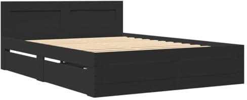 vidaXL Bettgestell, Bett mit Kopfteil, Bettrahmen mit Lattenrost, Doppelbett Schlafzimmerbett mit Stauraum, Schwarz 120x200cm Holzwerkstoff