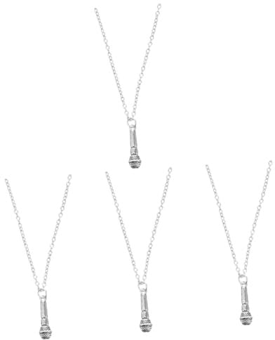 SAFIGLE 4pcs Metal Microphone Necklace for Women Unique Pendant Design Fashionable Jewelry for Performers and Music Special Occasions
