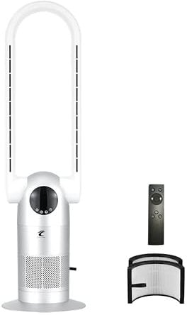 Ocean Loong Bladeless Tower Fan with HEPA Air Purifier Remote & Touch Control 9 Speeds Timer Oscillation - Cooling & Air Purification for Home Bedroom, 39 AC68P (Silver)
