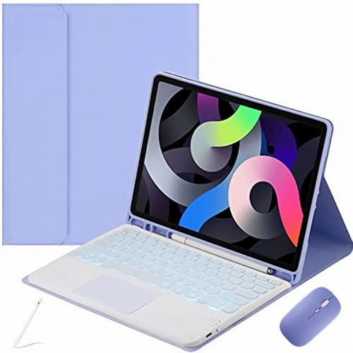 XFTeoux Funda Teclado con Touchpad para Samsung Galaxy Tab A7 10.4 2020 Tablet con Ratón,Teclado Luminoso 7 Colores Bluetooth Inalámbrico Desmontable,Funda Folio de Cuero,Púrpura