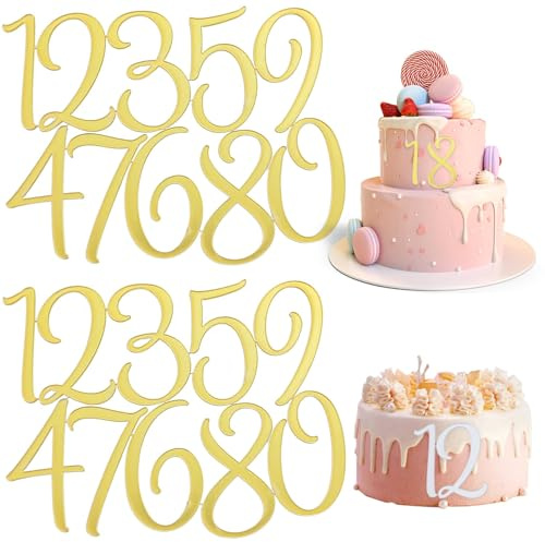 2 Sets 0~9 Numbers Happy Birthday Cake Toppers, Large Acrylic Cake Numbers Toppers, DIY Cupcake Toppers, Acrylic Wedding Party Cupcake Toppers, Birthday Party Supplies(Gold)