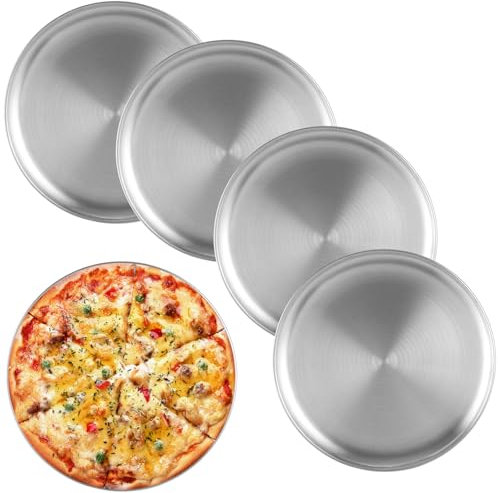 LOPYXBR Juego de 5 bandejas para pizza, 30 cm, redondas, de acero inoxidable, para pizza, bandeja para pizza, bandeja para pizza, bandeja para horno, hornear, servir, asar, apta para lavavajillas