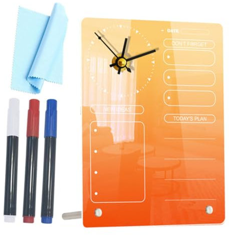 HOMOCONO 1satz Acryl Memo Board Mit Uhr Tischplaner Für Effektives Zeitmanagement Abwischbare Oberfläche Kompakt Und Tragbar Für Büro Und Zuhause Ohne Batterie