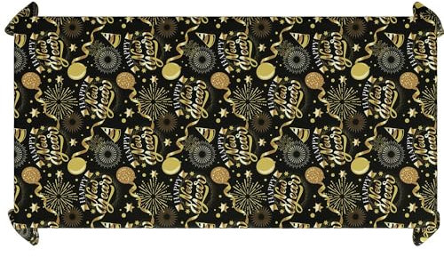 FIESTAS GUIRCA | Happy New Year Tischdecke Schwarz und Gold (137x274 cm) - Tischdekoration für Silvesterfeiern - Ideal für Feiern und Festlichkeiten - Schwarz, Gold