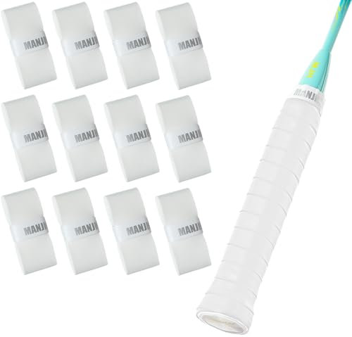 MANJHONG 6/12 Stück Griffband Overgrip - Tennis, Badminton, Squash, Padel und Pickleball Schläger Griffbänder - Weich & rutschfest, Weiss 12 Stück