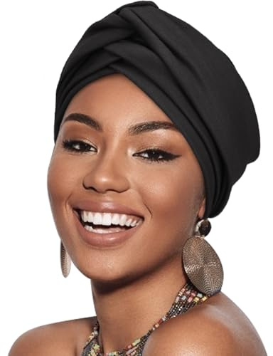 DRESHOW 1 Stück Afrikanischer Damen Turban Doppelt Geflecht Kopfbedeckung Kopftücher Chemo Kappe Vorgebunden Beanie Mütze Kopfwickel Schlafmütze