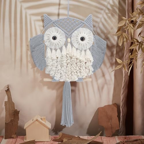 FREEBLOSS Makramee Eulen Set Für Anfänger Makramee Eule Wandbehang Hellgrau DIY Makramee Set Mit Video Tutorial Makramee Hängedekor Für Erwachsene Geschenk