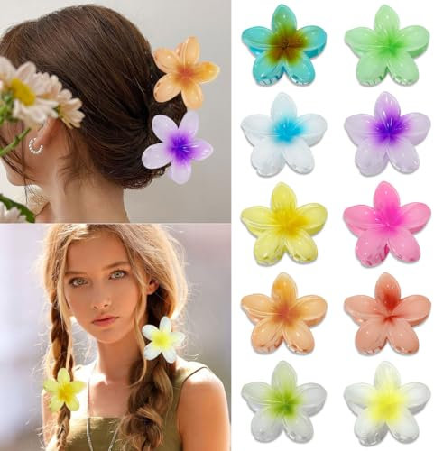 10 Pièces Pinces à Cheveux en Forme de Fleur, Grandes Pince à Cheveux Hawaïenne, Multicolore Accessoires de Cheveux Hawaïens, Pinces à Cheveux Plumeria Clip, Pince Cheveux pour Femmes et Filles