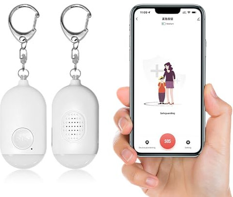 Alarmas Personales para Pujeres,1 Paquete-130dB Alarma Personal, Conexión Bluetooth,Tuya App Inteligente, Llavero Alarma de Autodefensa con Luz LED Estroboscópica, Seguridad Personal Mujeres,Niños
