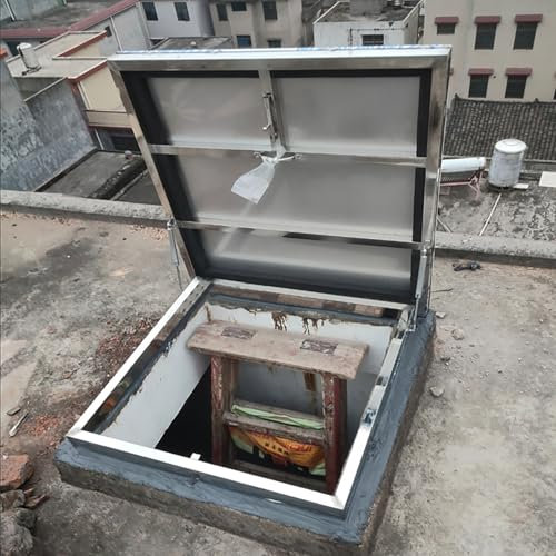 Dachluke aus Edelstahl,Manuelle Dachfensterabdeckung, Dachausstieg,Fenster für Dachboden/Keller/Wintergarten/Gartenhaus, Lichtschachtabdeckung(39.3 * 39.3in/100 * 100cm)