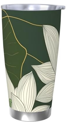 ASDJHFABKY Green Background Floral Car Cup Flowers Travel Mug Lotus Flowers Stainless Steel Cup for Minimalist Lifestyles 8.7X11.2CM