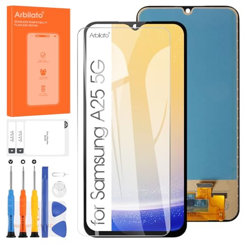 Arbilato Écran LCD pour Samsung Galaxy A25 5G LCD Écran A256B Tactile Digitizer Verre Assemblé Remplacement avec Réparation Kit (Noir sans Cadre)