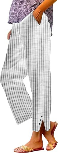 Damen Petite Leinen Cropped Hose für UK Split Wide Leg Hose für UK