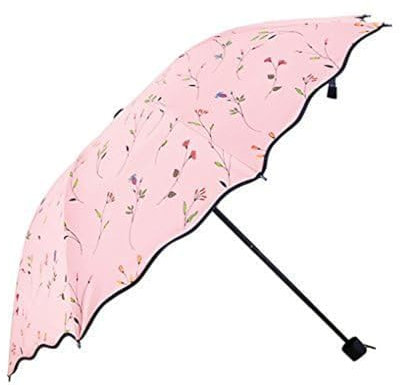 Women's Folding Floral Sun Umbrella Portable UV Protection Ladies Sun Parasol Windproof Strong Compact Umbrella Summer UPF 50+ Lightweight Travel Garden Sun Rain Umbrellas (Pink)