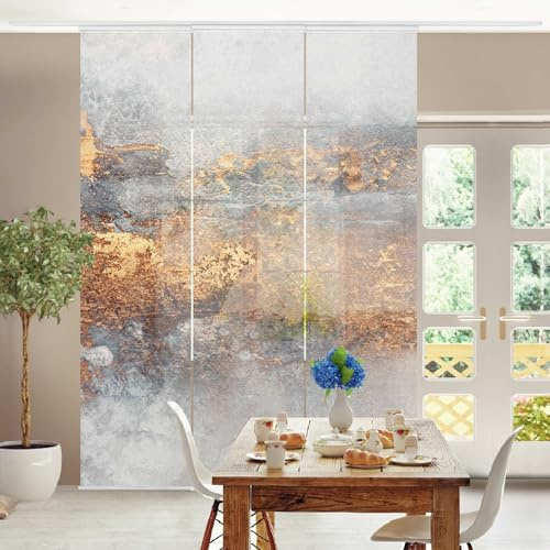 micasia Schiebegardine halbtransparent 60er Paneel Klett Muster Textil lichtdurchlässig - Motiv Abstrakt Flächenvorhang grau Wohnzimmer Schlafzimmer 2561 (180x250 cm - 3er Set)