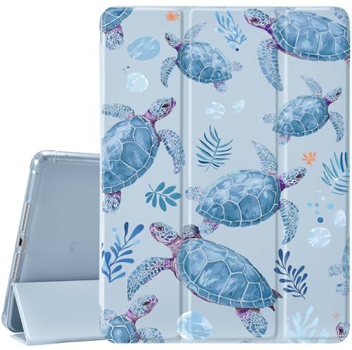 CozyNestCY Cute Sea Turtle Print Case for 10.9 Inch Ipad 10Th Cartoon Blue Waterweed Cover for Ipad Auto Sleep/Wake Anti-Slip Shockproof Leather Soft TPU Back Case with Pencil Holder(Girl Women)