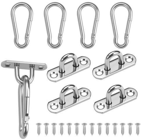 5 Stück Augplatte Edelstahl M5 Augplatte mit Öse, Edelstahl Decksplatte | Karabinerhaken mit Karabiner, Ösenplatte U-haken für Sonnenschirmsegelbefestigung, Hängemattenaufhängung und Deckenhalterung