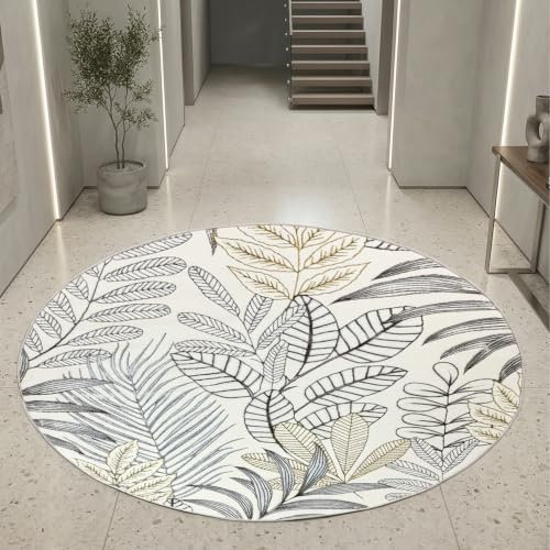 Teppich-Traum Kurzflor Teppich Blättermuster Beige Creme Gold Ø 120 cm | Pflegeleicht, schmutzabweisend, strapazierfähig, weich, seitlich gekettelt, OEKO-TEX geprüft, mit Glanzeffekt, 8 mm Flor