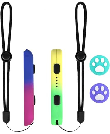 DLseego Dragonne pour Switch Joy-C,1 paire de Dragonnes pour Switch avec 2 Capuchons de Poignée Pouce,Dragonne pour Switch avec Verrouillage Automatique et Serrage Réglable,Vert+Violet