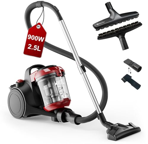 Akitas C10 Parquet Bagless Vacuum Cleaner Cylinder 900W With German Wessel Werk Large 32cm Width Horse Hair Hard Floor Nozzles