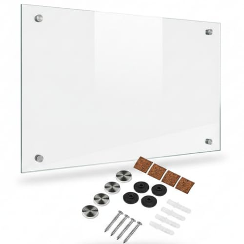 Mucola Küchenrückwand Spritzschutz 6 mm Sicherheitsglas 70x50 cm Klarglas | Hitzebeständig für Herdnähe, gehärtetes Glas, schlagfest, kratzfest, 4 vorgebohrte Löcher, Wandmontage, inkl. Montagematerial