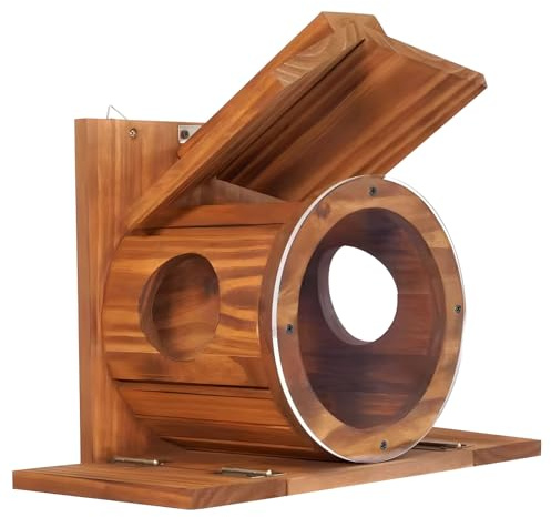 Oxxggkao Distributeur de nourriture pour animaux sauvages en bois durable avec couvercle pour améliorer l'observation des animaux de jardin