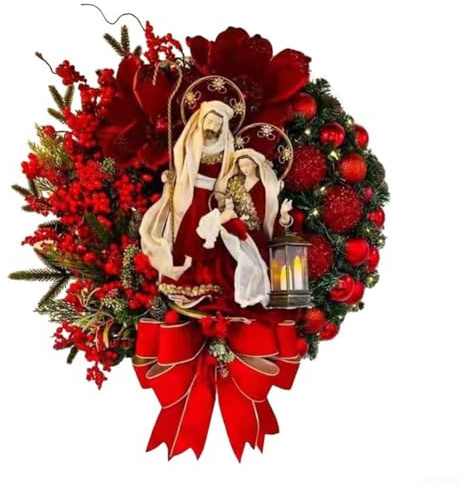 Honseadek Lumières décoratives d'intérieur pour escalier - Style floral D - Décoration LED rouge et blanche - Heurtoir de porte de Noël pré-éclairé avec chaud (2)
