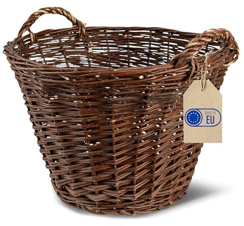 Creative Home Weidenkorb mit Zwei Henkel | Groß ø 50 cm | Für Geschenkkorb | Kaminkorb Brennholzkorb Korb Geflochten aus Weide für Wohnzimmer Badezimmer Kinderzimmer Universal