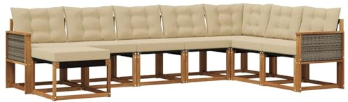 vidaXL Outdoor-Sofagarnitur mit Kissen 8 pcs Natur und Beige, Garten Sofa, modernes Ecksofa, Robustes Sitzmöbel, Möbel für Terrasse, gemütliche Lounge