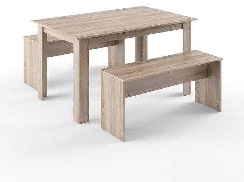 Vicco Esstisch Set Sentio, Küchentisch, Sonoma, 90 x 140 cm mit 2 Bänken