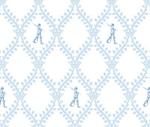 Blaue Tapete äDie Wache“ mit klassischen Rittern für edle Kinderzimmer- Vlies Tapete Ornamente Kinder Figuren Streifen - Klassische GMM Kindertapete (für halb hohe Wände H: 1,5m B: 46.5cm)