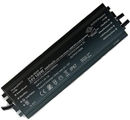 Innovate 24V LED Trafo IP67 dimmbar - 60-200 Watt - 24 Volt AC - TRIAC & 0/1-10V - kein Flimmern, kein Rauschen für LED Leuchtmittel und Stripes - Transformator Gleichrichter Driver Netzteil