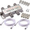 4 Vías Divisor de TV Sat 5-2500MHz Adaptador de Enchufe F Cable Distribuidor de Antena Splitter Sat Distribuidor de TV + 2 x Cable 1,5 m + 4X F al Adaptador Coaxial + 5 x F a F Inline Joiner