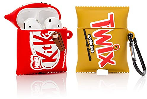 Derhom - Custodia Protettiva in Silicone per Airpods Apple 1 e 2 [Candy Snack Series][2 Pack] (Kitkat/Twix)
