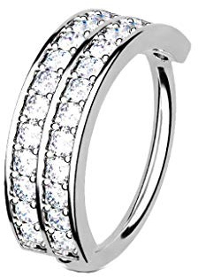 Tata Gisèle Piercing Anneau Nez Oreille - Créole Pliable avec Double Anneau Incrusté de Zircons Clairs -
