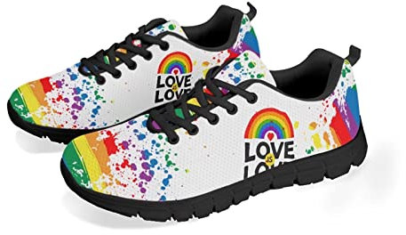 Howilath LGBT Pride Rainbow Love Pattern Damen Laufschuhe Freizeit Stilvolle Bequeme Leichte Jogging Trainer Flache Turnschuhe