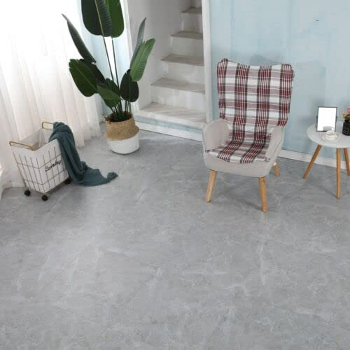 60cm Square Marble Effect Vinyl Floor Tiles Self Adhesive Flooring Planks Lino (Grey Carrara Marble, 1 x Pack of 11 = 4m²)