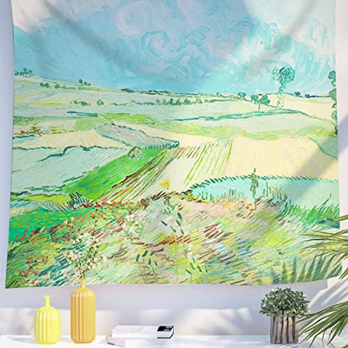 Berkin Arts Decor Wandteppich zum Aufhängen, Hintergrund aus hochwertigem Polyesterstoff Post-Impressionismus Bunte pastose Pinselstriche 150 x 200 CM(Vincent van Gogh-Weizenfelder nach dem Regen)