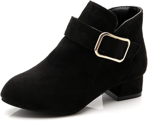 FM2018XSL Ragazze Stivali di Modo Stivali Per Bambini Tacco Basso Scamosciato Stivali Corti Inverno Caldo Snow Boots Antiscivolo Scarpe Outdoor,EU32,Nero