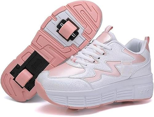 Schuhe mit Rollen für Jungen und Mädchen, Einziehbare Hinterräder Skateboardschuhe, Sportschuhe, Turnschuhe, Kinder und Erwachsene, 2-in-1-Multifunktionsrollschuhe mit 2 Rädern,Pink-39 EU