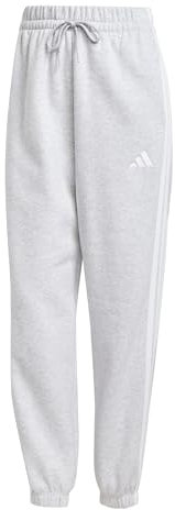 adidas Femme Essentials 3-Stripes Fleece Loose Pants, Light Grey Heather/White, M