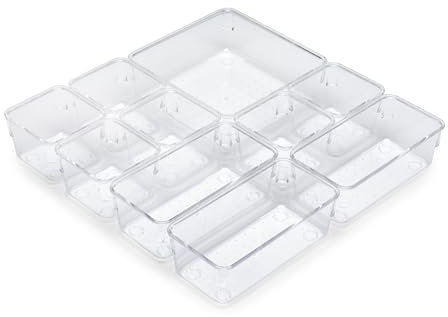 Emuca - Kit di 10 contenitori organizer per cassetti, Plastica, Trasparente