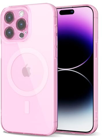 Svanove for iPhone 14 Pro Max Case Clear Compatible with Magsafe, Transparent Magnetic Magnet Mag Case, Cute Slim Thin Silicone Grip & Shockproof Camera Cover Drop Protection Bumper, Light Pink