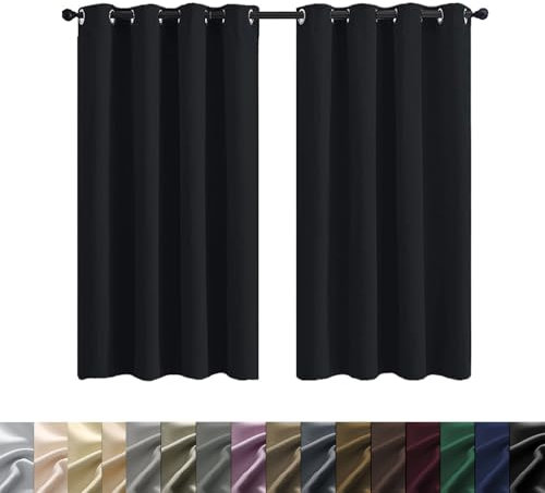 WUXXIANG Lot de 2 Rideau Occultant Thermique 80 x 180 cm Isolant Phonique et Thermique, Rideaux Occultant pour Salon et Chambre, avec Cravates, pour Maison Chambre, Noir