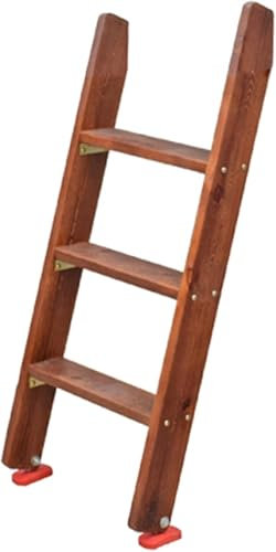 Heavy Duty Wooden Double Bed Ladder 3/4/5 Step Dormitory Loft Ladder with Hook Bracket and Non slip Feet Easy to Assemble (Brown 100cm)