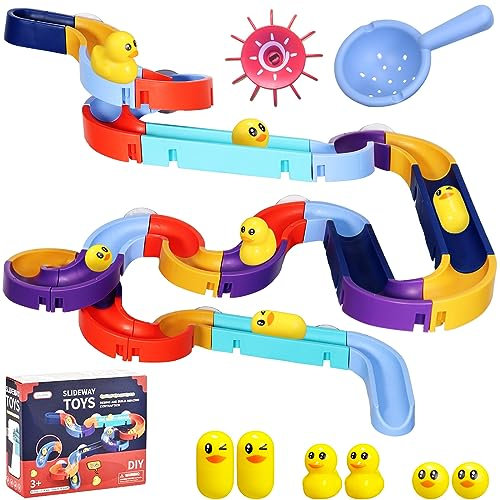 Kids Bath Toys - 48 PCS Bath Track Game Shower Water Toys Watermill Slide Bath Toy Bath Time with Suction Cups Kids Bathtub Toys for 3 4 5 Year Old Toddler Boys Girls